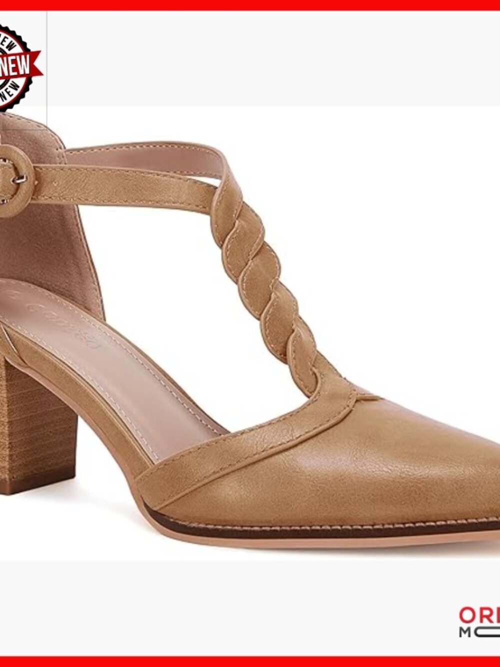 Chunky Heel T-Strap Pumps, Closed Toe Stacked Heels, Faux Leather